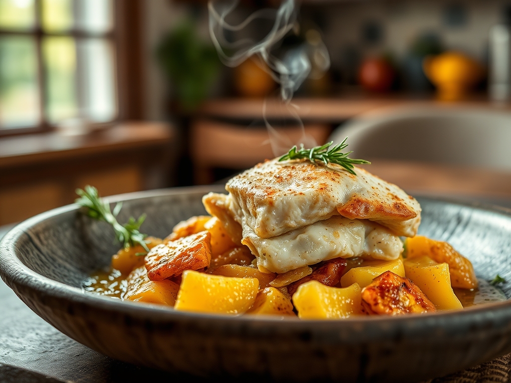 Bacalhau cozido com grão e ovo