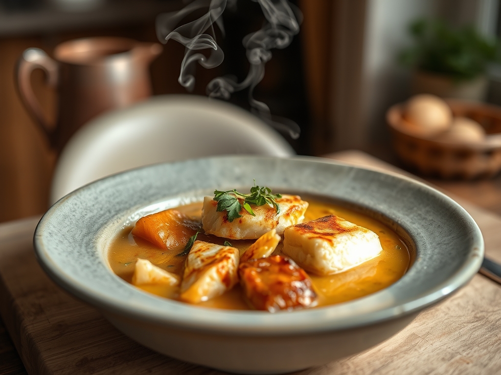Caldo de peixe e pirão rústico