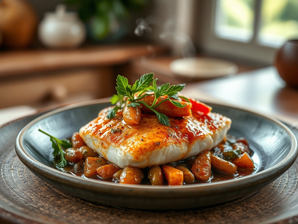 Medalhão de pescada com legumes