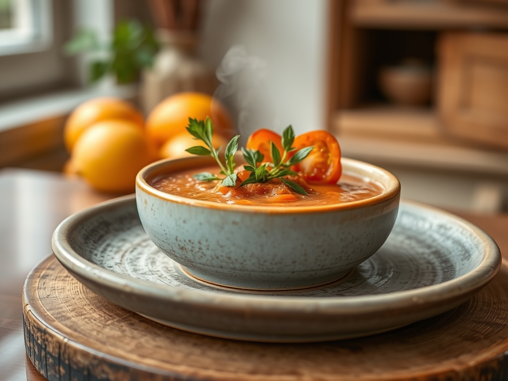 Sopa de tomate e manjericão