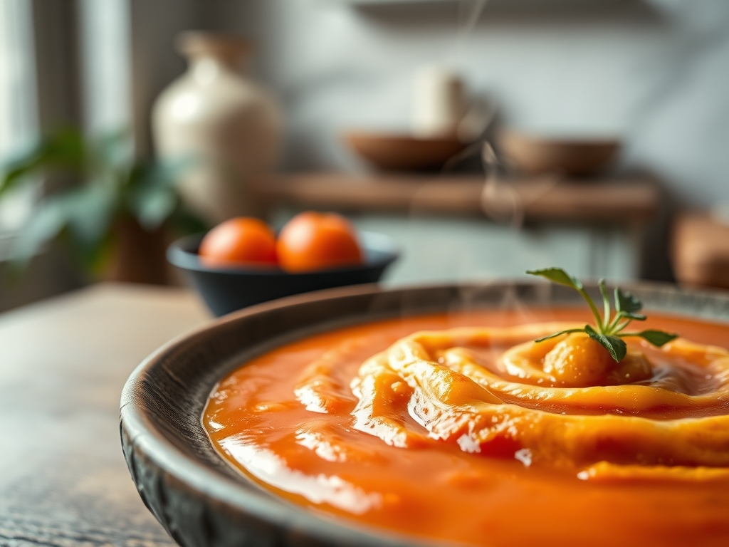Sopa de tomate fria com manjericão