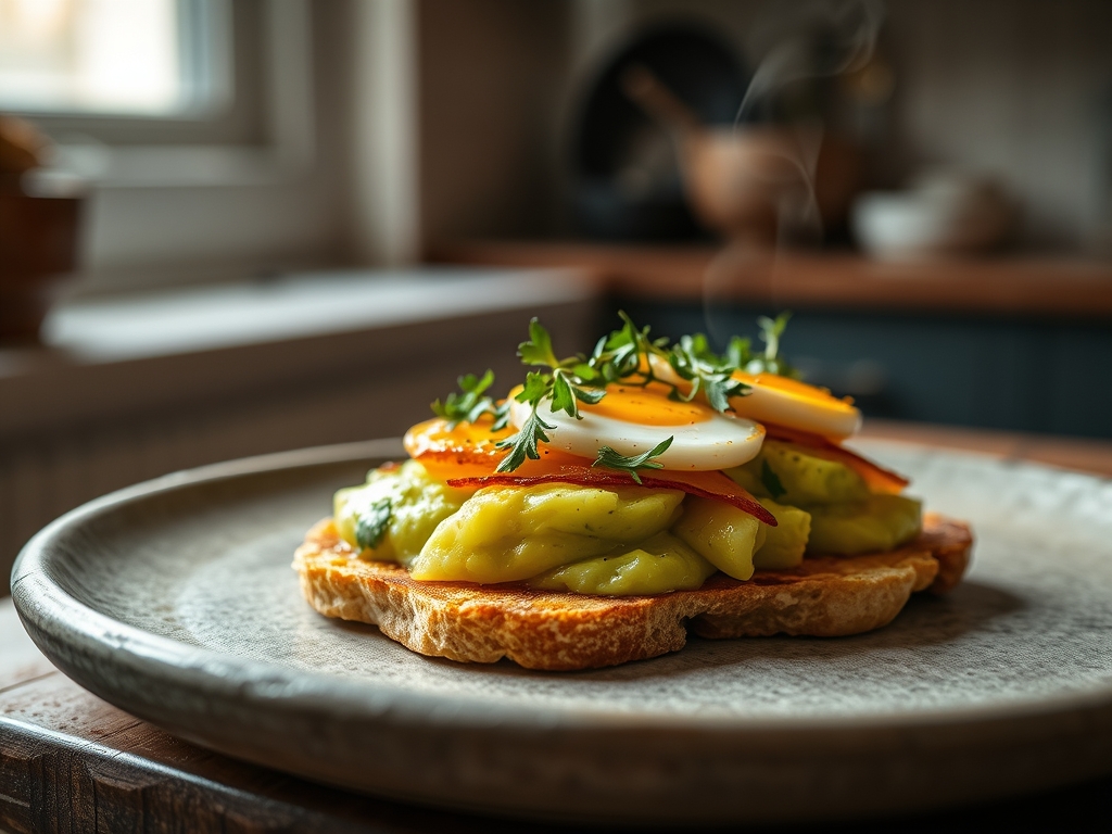 Tostada de aguacate e ovo escalfado